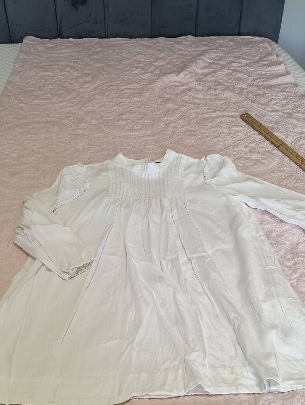 Free People White Smocked Long Sleeve Cotton Dress